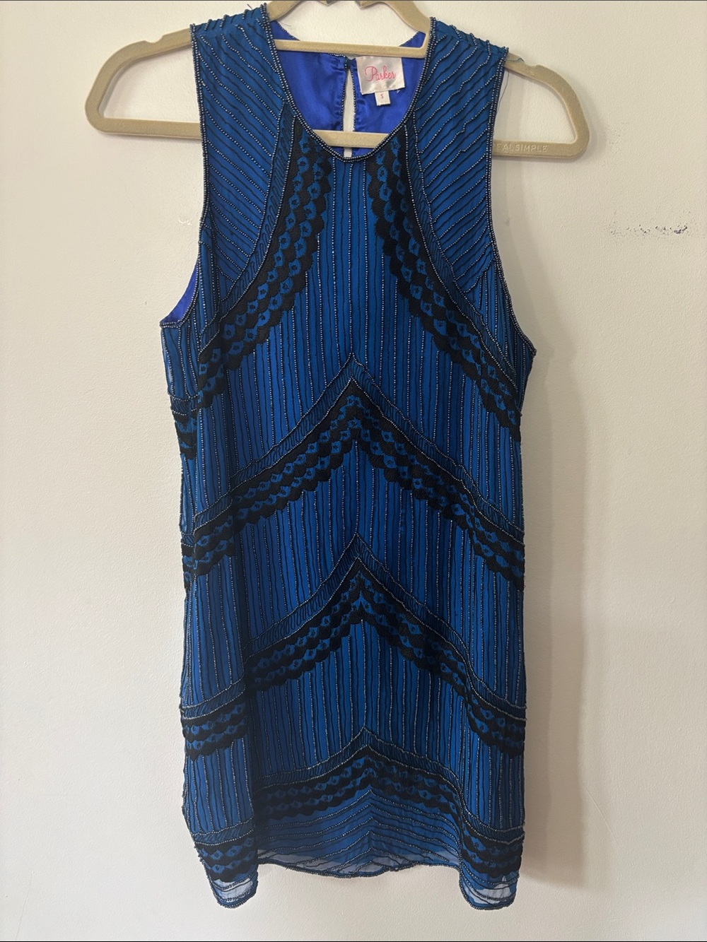 Parker Blue Sleeveless Beaded Mini Dress